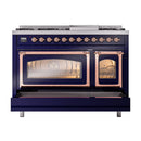 ILVE Nostalgie II Noblesse 48-Inch Dual Fuel Freestanding Range in Midnight Blue with Copper Trim (UN48FNMPMBPLP)
