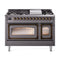 ILVE Nostalgie II Noblesse 48-Inch Dual Fuel Freestanding Range in Matte Graphite with Bronze Trim (UN48FNMPMGB)