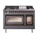 ILVE Nostalgie II Noblesse 48-Inch Freestanding Natural Gas Dual Fuel Range in Matte Graphite with Bronze Trim (UN48FNMPMGB)