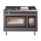 ILVE Nostalgie II Noblesse 48-Inch Freestanding Natural Gas Dual Fuel Range in Matte Graphite with Bronze Trim (UN48FNMPMGB)