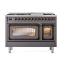 ILVE Nostalgie II Noblesse 48-Inch Freestanding Natural Gas Dual Fuel Range in Matte Graphite with Bronze Trim (UN48FNMPMGB)