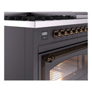 ILVE Nostalgie II Noblesse 48-Inch Dual Fuel Freestanding Range in Matte Graphite with Bronze Trim (UN48FNMPMGBLP)