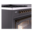 ILVE Nostalgie II Noblesse 48-Inch Freestanding Natural Gas Dual Fuel Range in Matte Graphite with Bronze Trim (UN48FNMPMGB)