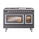 ILVE Nostalgie II Noblesse 48-Inch Dual Fuel Freestanding Range in Matte Graphite with Chrome Trim (UN48FNMPMGCLP)