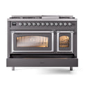 ILVE Nostalgie II Noblesse 48-Inch Dual Fuel Freestanding Range in Matte Graphite with Chrome Trim (UN48FNMPMGCLP)