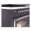 ILVE Nostalgie II Noblesse 48-Inch Freestanding Natural Gas Dual Fuel Range in Matte Graphite with Chrome Trim (UN48FNMPMGC)
