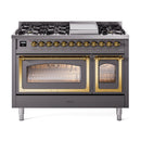 ILVE Nostalgie II Noblesse 48-Inch Dual Fuel Freestanding Range in Matte Graphite with Brass Trim (UN48FNMPMGGLP)