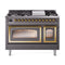 ILVE Nostalgie II Noblesse 48-Inch Freestanding Natural Gas Dual Fuel Range in Matte Graphite with Brass Trim (UN48FNMPMGG)