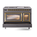 ILVE Nostalgie II Noblesse 48-Inch Dual Fuel Freestanding Range in Matte Graphite with Brass Trim (UN48FNMPMGGLP)