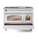ILVE Nostalgie II Noblesse 48-Inch Freestanding Natural Gas Dual Fuel Range in Custom RAL with Chrome Trim (UN48FNMPRAC)
