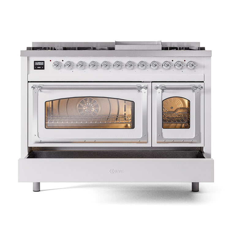 ILVE Nostalgie II Noblesse 48-Inch Dual Fuel Freestanding Range in Custom RAL with Chrome Trim (UN48FNMPRAC)