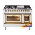 ILVE Nostalgie II Noblesse 48-Inch Freestanding Natural Gas Dual Fuel Range in RAL with Brass Trim (UN48FNMPRAG)