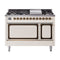 ILVE Nostalgie II Noblesse 48-Inch Freestanding Natural Gas Dual Fuel Range with Solid Door Oven in Antique White with Bronze Trim (UN48FQNMPAWB)