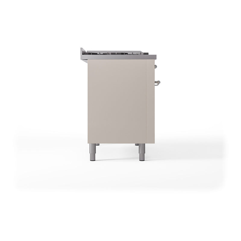 ILVE Nostalgie II Noblesse 48-Inch Dual Fuel Freestanding Range with Solid Door Oven in Antique White with Chrome Trim (UN48FQNMPAWC)