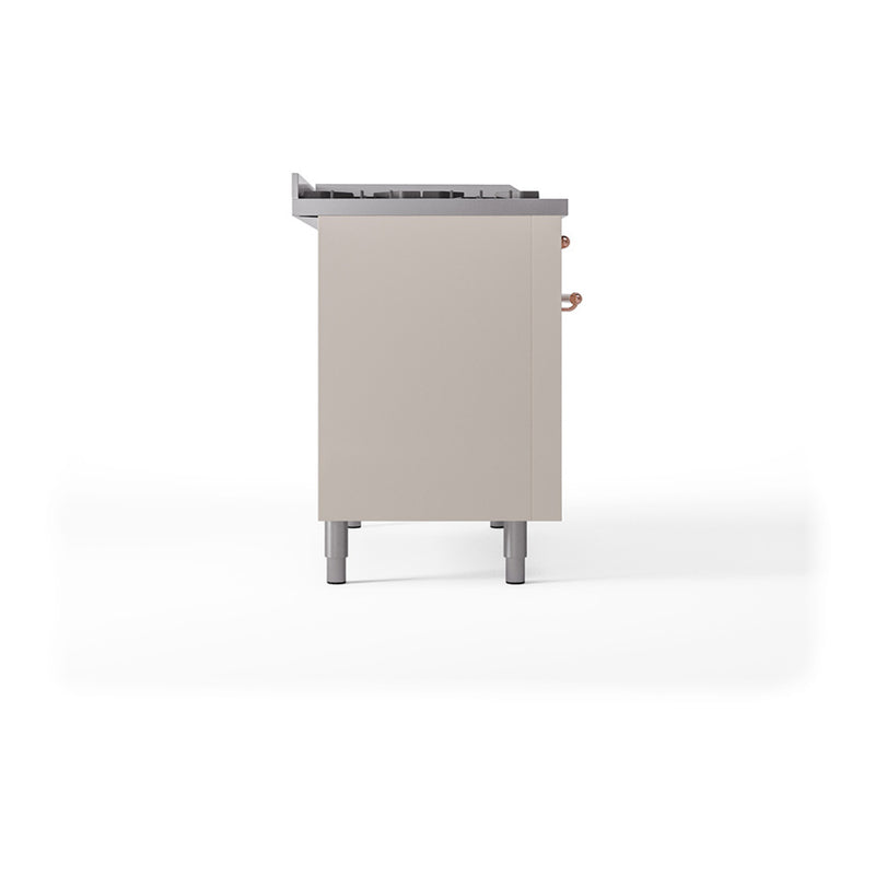 ILVE Nostalgie II Noblesse 48-Inch Dual Fuel Freestanding Range with Solid Door Oven in Antique White with Copper Trim (UN48FQNMPAWP)