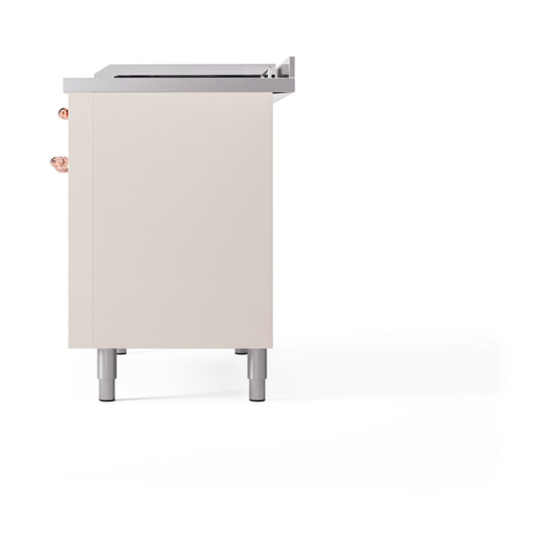 ILVE Nostalgie II Noblesse 48-Inch Dual Fuel Freestanding Range with Solid Door Oven in Antique White with Copper Trim (UN48FQNMPAWP)