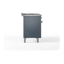 ILVE Nostalgie II Noblesse 48-Inch Dual Fuel Freestanding Range with Solid Door Oven in Blue Grey with Bronze Trim (UN48FQNMPBGBLP)