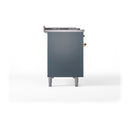 ILVE Nostalgie II Noblesse 48-Inch Dual Fuel Freestanding Range with Solid Door Oven in Blue Grey with Brass Trim (UN48FQNMPBGGLP)