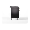 ILVE Nostalgie II Noblesse 48-Inch Freestanding Natural Gas Dual Fuel Range with Solid Door Oven in Glossy Black with Brass Trim (UN48FQNMPBKG)