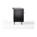 ILVE Nostalgie II Noblesse 48-Inch Dual Fuel Freestanding Range with Solid Door Oven in Glossy Black with Copper Trim (UN48FQNMPBKPLP)