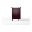 ILVE Nostalgie II Noblesse 48-Inch Freestanding Natural Gas Dual Fuel Range with Solid Door Oven in Burgundy with Chrome Trim (UN48FQNMPBUC)