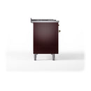ILVE Nostalgie II Noblesse 48-Inch Dual Fuel Freestanding Range with Solid Door Oven in Burgundy with Brass Trim (UN48FQNMPBUGLP)