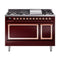 ILVE Nostalgie II Noblesse 48-Inch Freestanding Natural Gas Dual Fuel Range with Solid Door Oven in Burgundy with Copper Trim (UN48FQNMPBUP)