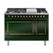 ILVE Nostalgie II Noblesse 48-Inch Freestanding Natural Gas Dual Fuel Range with Solid Door Oven in Emerald Green with Bronze Trim (UN48FQNMPEGB)