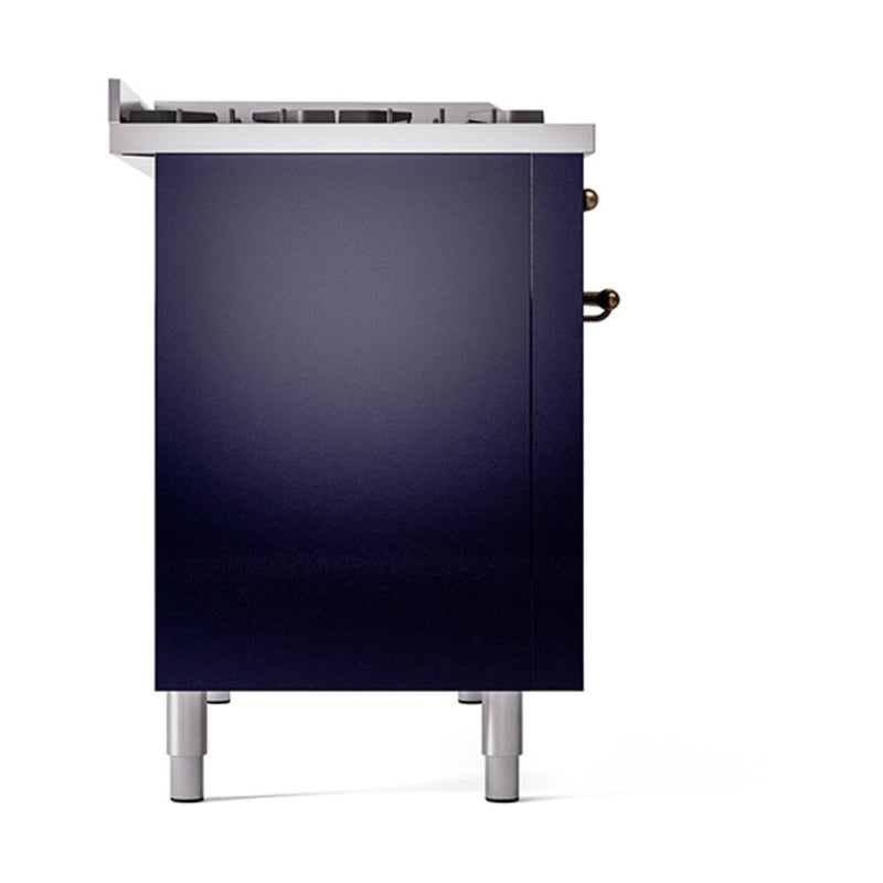 ILVE Nostalgie II Noblesse 48-Inch Dual Fuel Freestanding Range with Solid Door Oven in Midnight Blue with Bronze Trim (UN48FQNMPMBB)