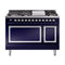 ILVE Nostalgie II Noblesse 48-Inch Freestanding Natural Gas Dual Fuel Range with Solid Door Oven in Midnight Blue with Chrome Trim (UN48FQNMPMBC)