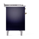ILVE Nostalgie II Noblesse 48-Inch Freestanding Natural Gas Dual Fuel Range with Solid Door Oven in Midnight Blue with Brass Trim (UN48FQNMPMBG)