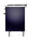 ILVE Nostalgie II Noblesse 48-Inch Freestanding Natural Gas Dual Fuel Range with Solid Door Oven in Midnight Blue with Brass Trim (UN48FQNMPMBG)