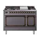 ILVE Nostalgie II Noblesse 48-Inch Freestanding Natural Gas Dual Fuel Range with Solid Door Oven in Matte Graphite with Bronze Trim (UN48FQNMPMGB)