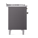 ILVE Nostalgie II Noblesse 48-Inch Freestanding Natural Gas Dual Fuel Range with Solid Door Oven in Matte Graphite with Bronze Trim (UN48FQNMPMGB)