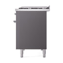 ILVE Nostalgie II Noblesse 48-Inch Freestanding Natural Gas Dual Fuel Range with Solid Door Oven in Matte Graphite with Chrome Trim (UN48FQNMPMGC)