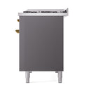 ILVE Nostalgie II Noblesse 48-Inch Dual Fuel Freestanding Range with Solid Door Oven in Matte Graphite with Brass Trim (UN48FQNMPMGGLP)