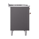 ILVE Nostalgie II Noblesse 48-Inch Dual Fuel Freestanding Range with Solid Door Oven in Matte Graphite with Copper Trim (UN48FQNMPMGPLP)