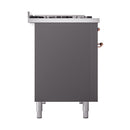 ILVE Nostalgie II Noblesse 48-Inch Freestanding Natural Gas Dual Fuel Range with Solid Door Oven in Matte Graphite with Copper Trim (UN48FQNMPMGP)
