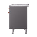 ILVE Nostalgie II Noblesse 48-Inch Dual Fuel Freestanding Range with Solid Door Oven in Matte Graphite with Copper Trim (UN48FQNMPMGPLP)