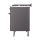 ILVE Nostalgie II Noblesse 48-Inch Freestanding Natural Gas Dual Fuel Range with Solid Door Oven in Matte Graphite with Copper Trim (UN48FQNMPMGP)