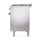 ILVE Nostalgie II Noblesse 48-Inch Freestanding Natural Gas Dual Fuel Range with Solid Door Oven in Stainless Steel with Bronze Trim (UN48FQNMPSSB)