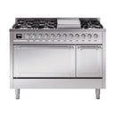 ILVE Nostalgie II Noblesse 48-Inch Freestanding Natural Gas Dual Fuel Range with Solid Door Oven in Stainless Steel with Chrome Trim (UN48FQNMPSSC)