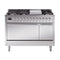 ILVE Nostalgie II Noblesse 48-Inch Freestanding Natural Gas Dual Fuel Range with Solid Door Oven in Stainless Steel with Chrome Trim (UN48FQNMPSSC)