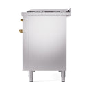 ILVE Nostalgie II Noblesse 48-Inch Freestanding Natural Gas Dual Fuel Range with Solid Door Oven in Stainless Steel with Brass Trim (UN48FQNMPSSG)