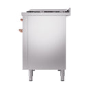 ILVE Nostalgie II Noblesse 48-Inch Dual Fuel Freestanding Range with Solid Door Oven in Stainless Steel with Copper Trim (UN48FQNMPSSPLP)