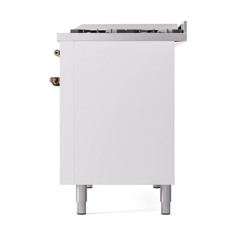 ILVE Nostalgie II Noblesse 48-Inch Dual Fuel Freestanding Range with Solid Door Oven in White with Bronze Trim (UN48FQNMPWHB)