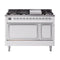 ILVE Nostalgie II Noblesse 48-Inch Dual Fuel Freestanding Range with Solid Door Oven in White with Chrome Trim (UN48FQNMPWHC)