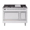 ILVE Nostalgie II Noblesse 48-Inch Freestanding Natural Gas Dual Fuel Range with Solid Door Oven in White with Chrome Trim (UN48FQNMPWHC)