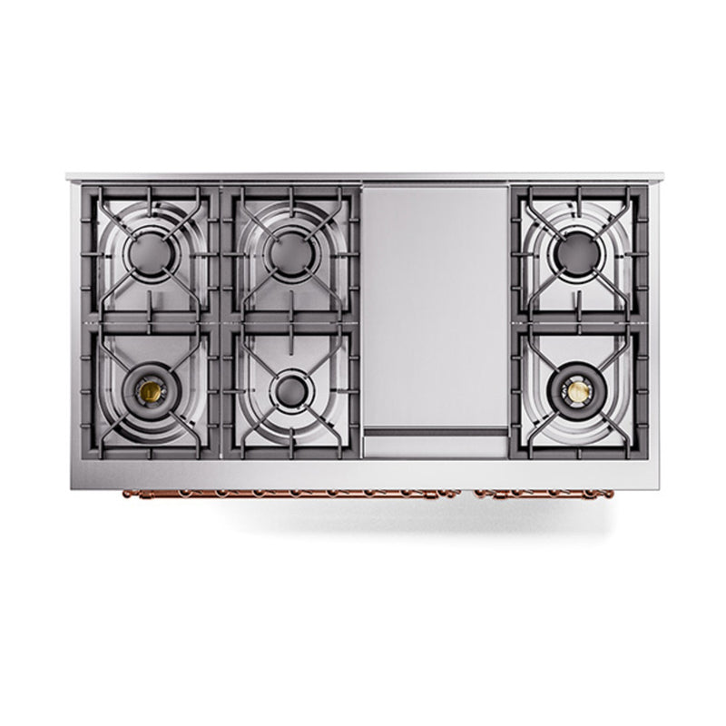 ILVE Nostalgie II Noblesse 48-Inch Dual Fuel Freestanding Range with Solid Door Oven in White with Copper Trim (UN48FQNMPWHP)