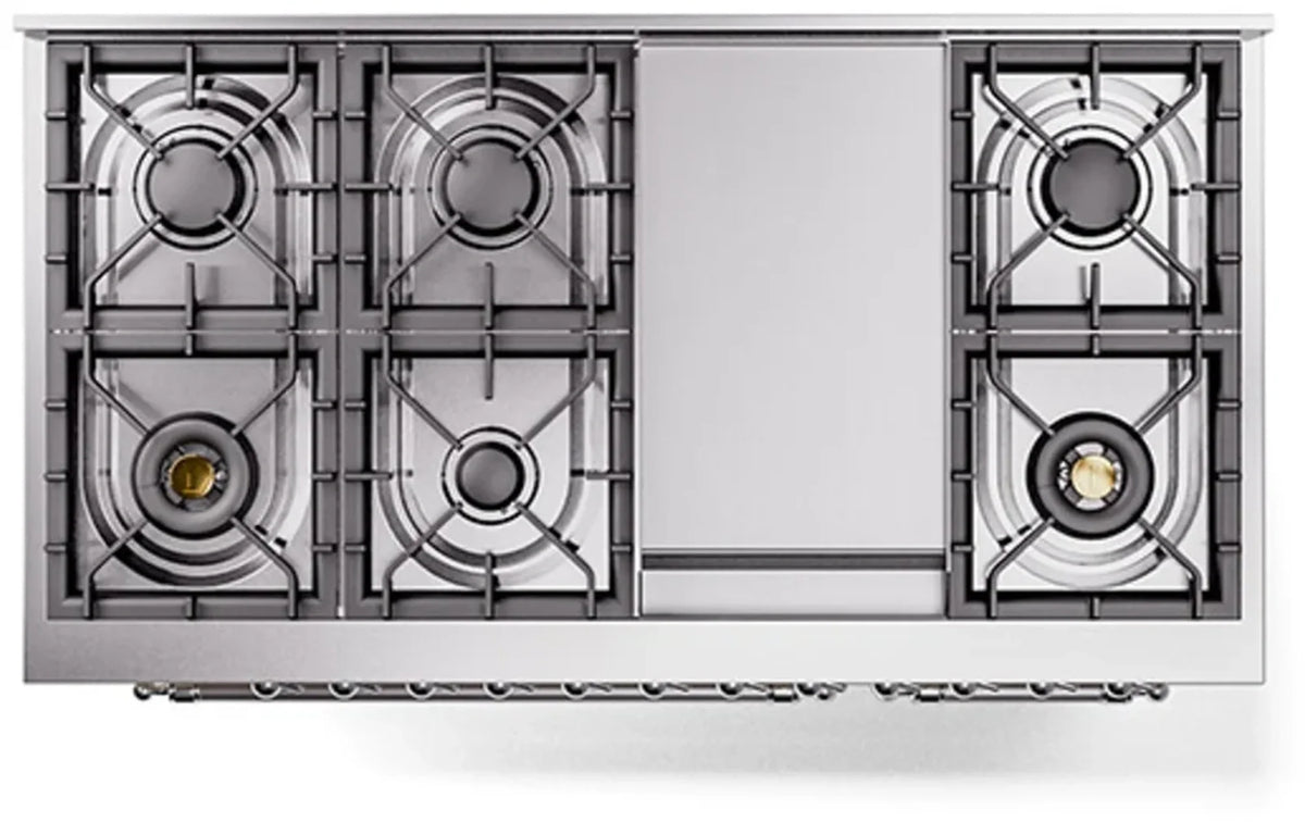48-inch freestanding dual fuel range cooktop with four burner grates